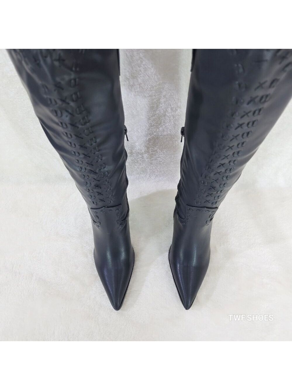 Weaver Black Matte Western Knee High Cowgirl Boots Weave Design - Picture 5 of 8